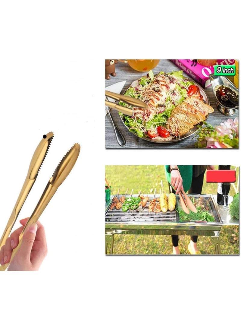Y&D 23cm Stainless Steel Heat Resistant Food Tongs, Perfect for handling Food Salads BBQ Pasta and Grilling in The Kitchen, at Weddings Bars and Home Parties(Gold) - Image 3